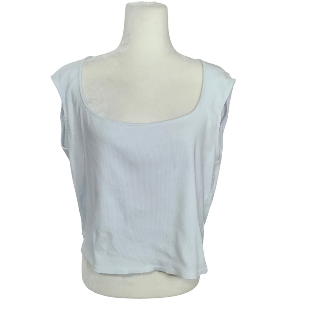 Maeve Anthropologie Light Blue Ribbed Scoop Neck Tank Top Layering XL
